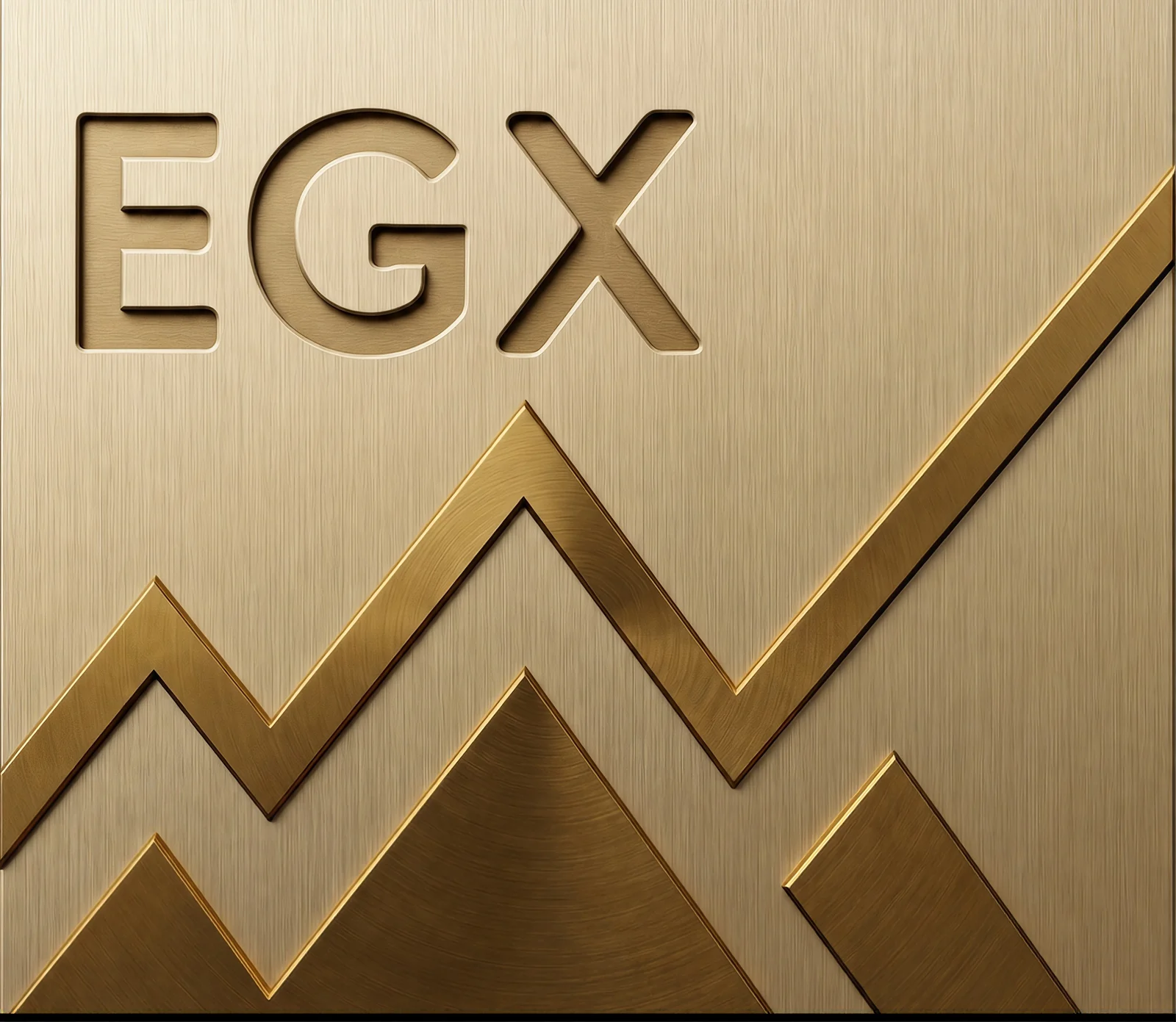 EGX carved into a brushed brass plaque, with a rising market line in relief
